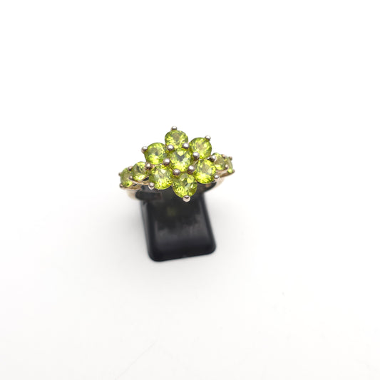 Sterling Silver Large Multi Stone Floral Peridot Cluster Ring