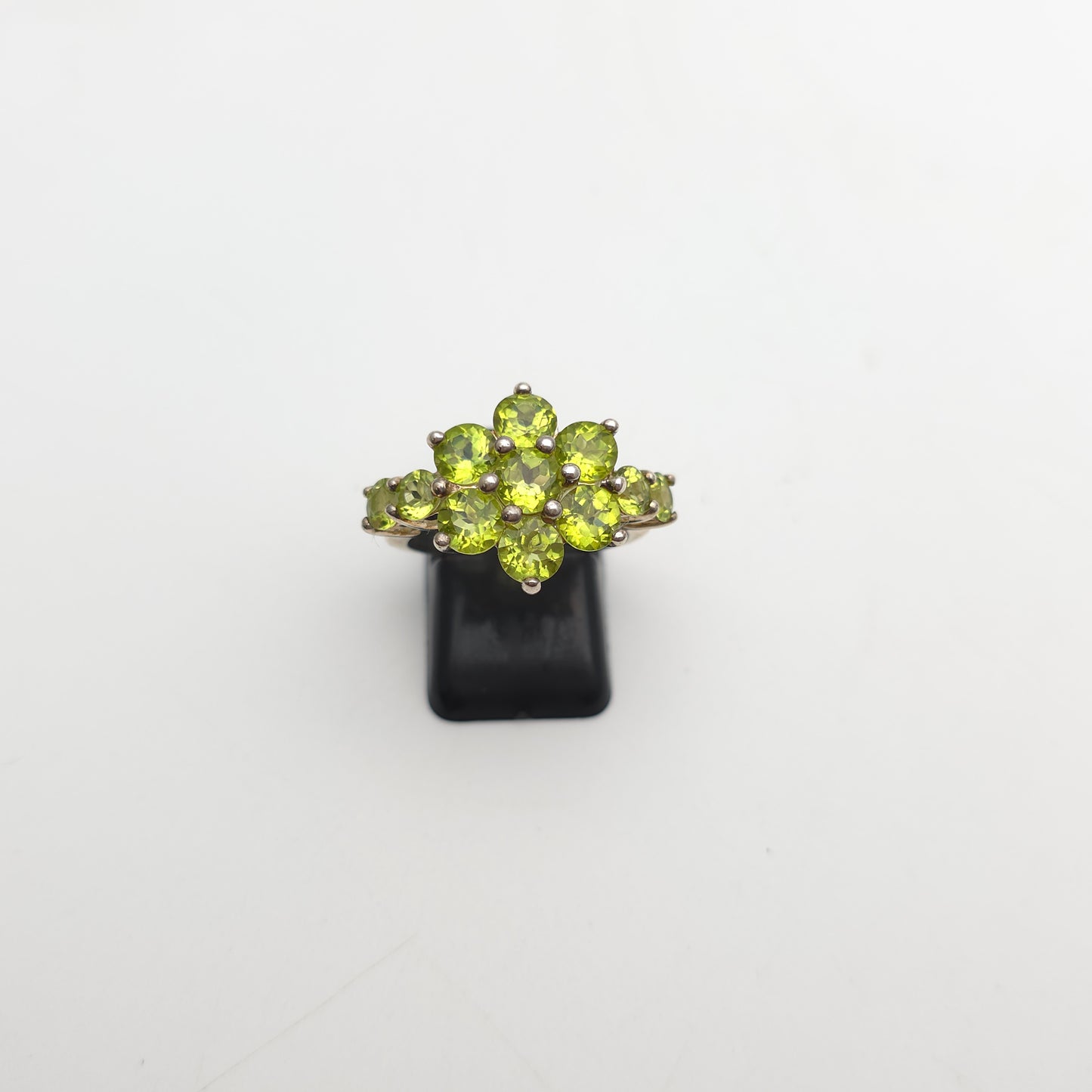 Sterling Silver Large Multi Stone Floral Peridot Cluster Ring