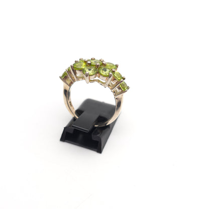 Sterling Silver Large Multi Stone Floral Peridot Cluster Ring