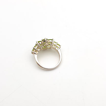 Sterling Silver Large Multi Stone Floral Peridot Cluster Ring
