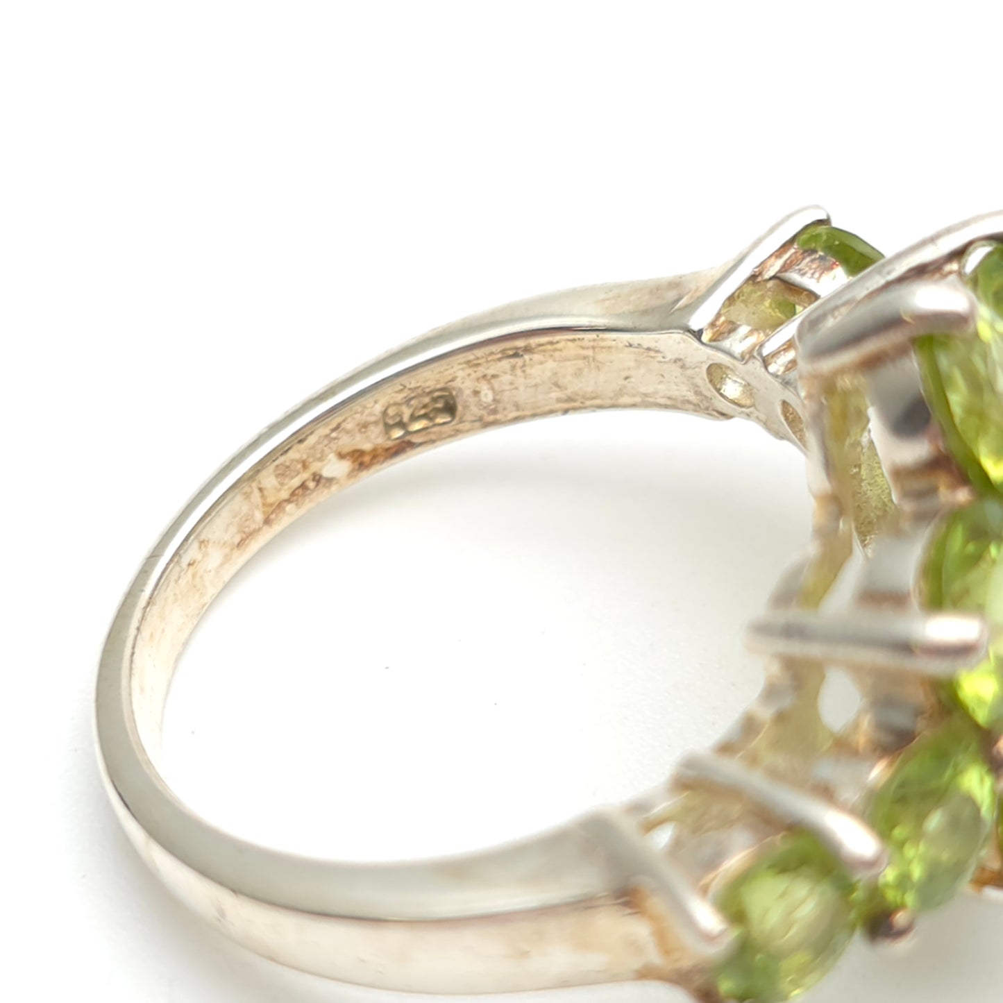 Sterling Silver Large Multi Stone Floral Peridot Cluster Ring
