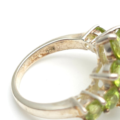 Sterling Silver Large Multi Stone Floral Peridot Cluster Ring