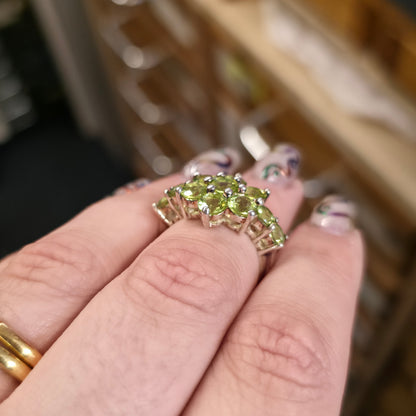 Sterling Silver Large Multi Stone Floral Peridot Cluster Ring