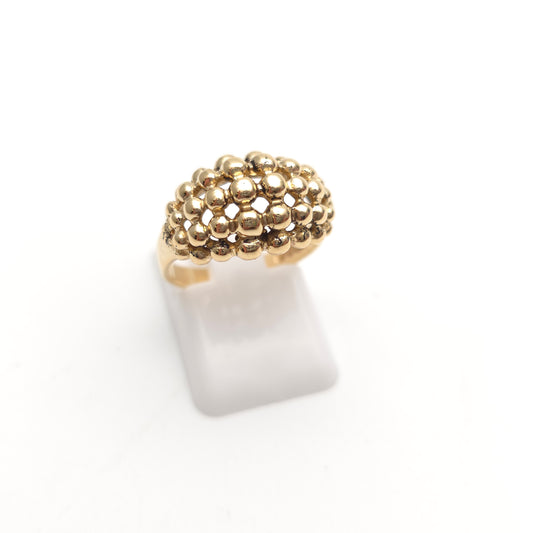 9ct Yellow Gold Vintage Domed Bobbly Beaded Ring With Cut-outs
