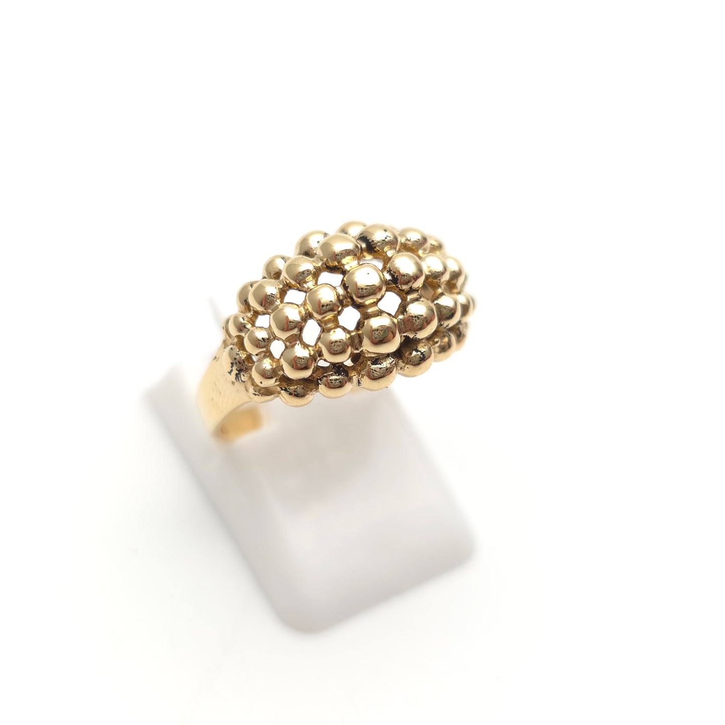 9ct Yellow Gold Vintage Domed Bobbly Beaded Ring With Cut-outs