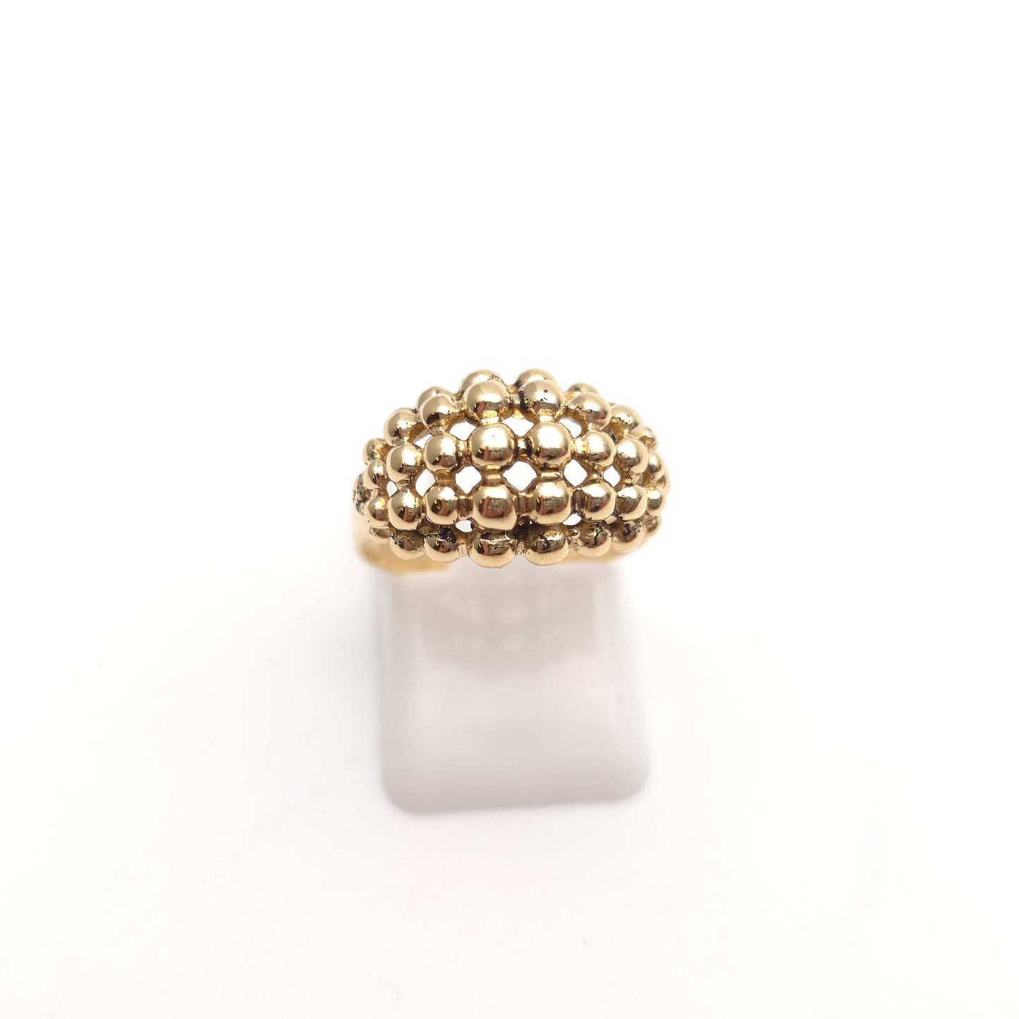 9ct Yellow Gold Vintage Domed Bobbly Beaded Ring With Cut-outs
