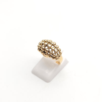 9ct Yellow Gold Vintage Domed Bobbly Beaded Ring With Cut-outs