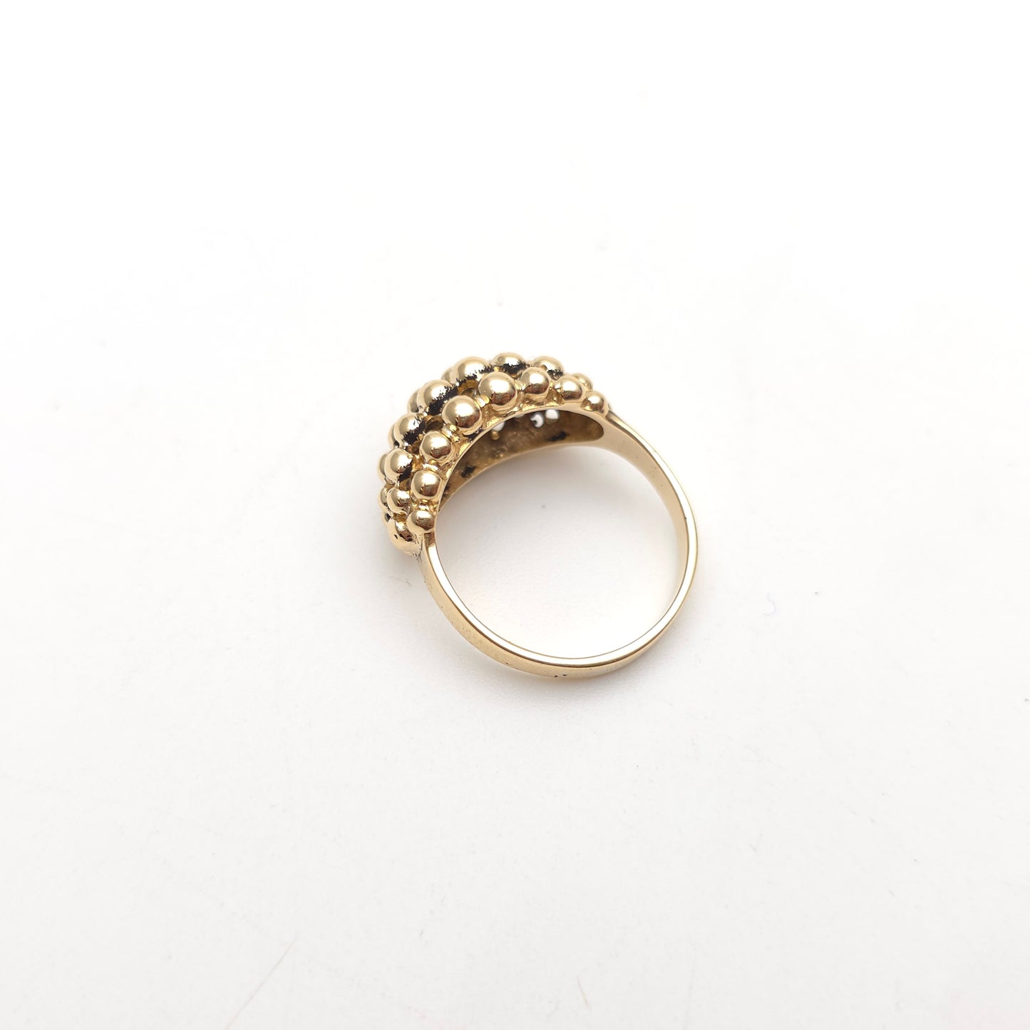 9ct Yellow Gold Vintage Domed Bobbly Beaded Ring With Cut-outs