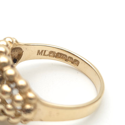 9ct Yellow Gold Vintage Domed Bobbly Beaded Ring With Cut-outs