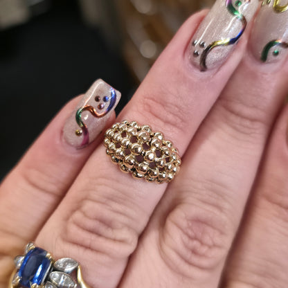 9ct Yellow Gold Vintage Domed Bobbly Beaded Ring With Cut-outs