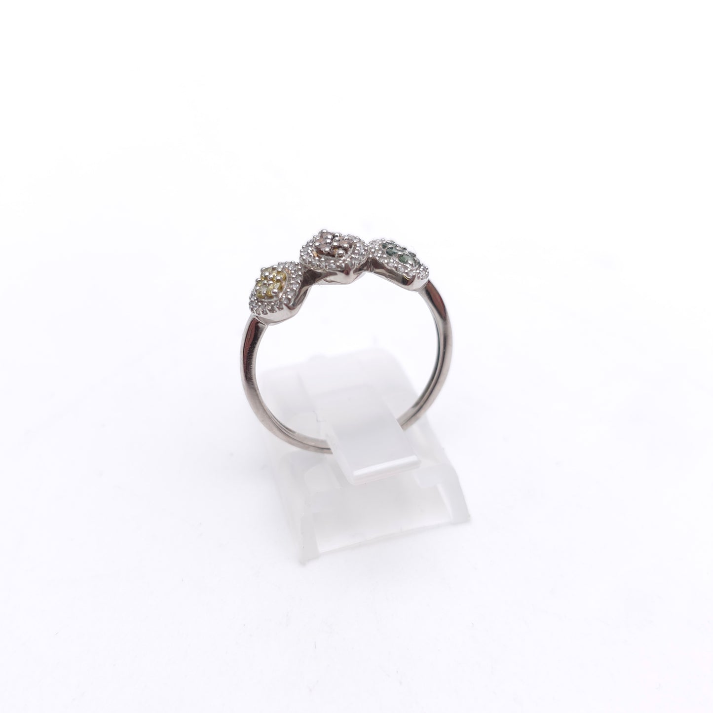 9ct White Gold Vari-hue Multicoloured Diamond Triple Marquise Cluster Ring