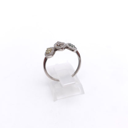 9ct White Gold Vari-hue Multicoloured Diamond Triple Marquise Cluster Ring