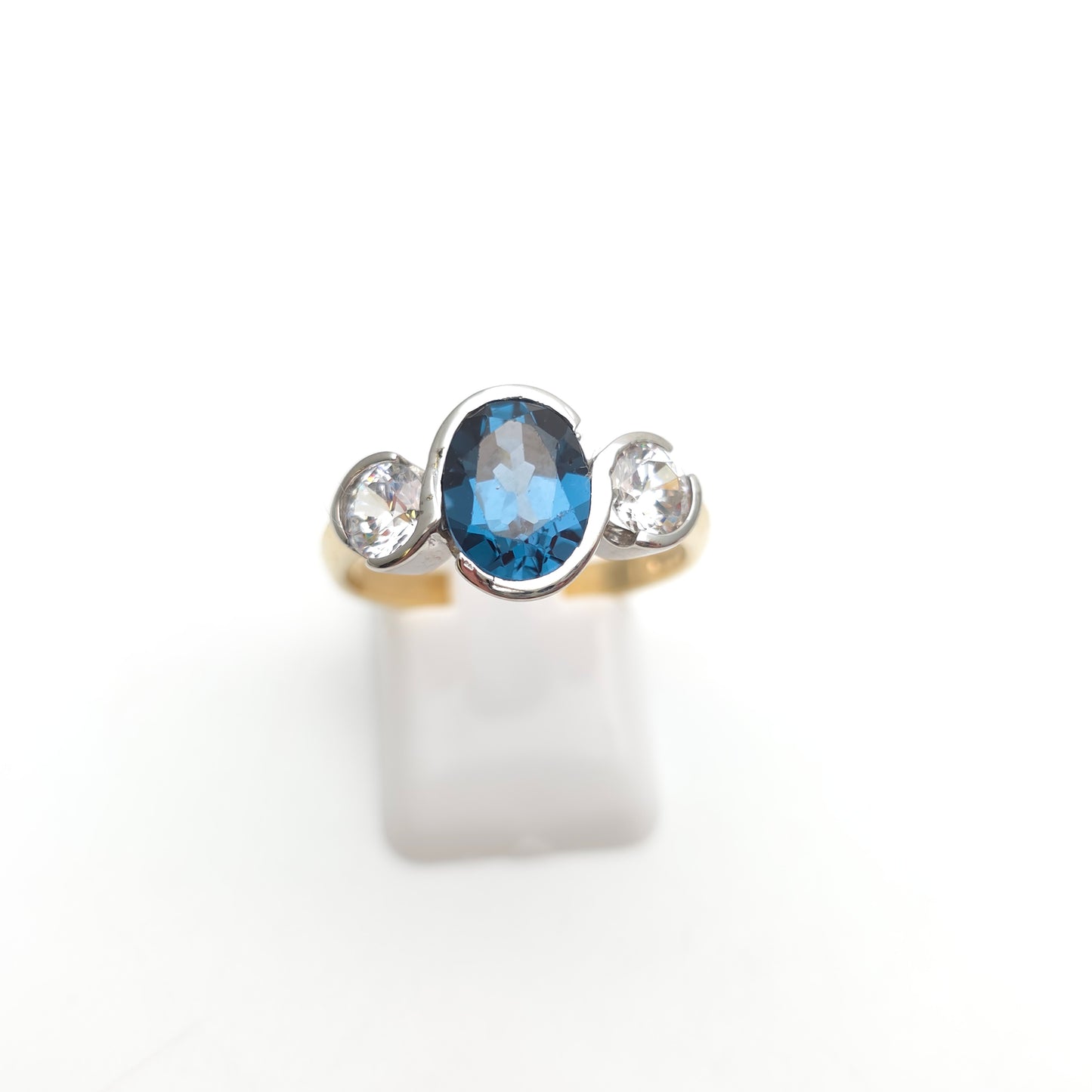 9ct Yellow Gold London Blue Topaz and Cubic Zirconia Trilogy Ring