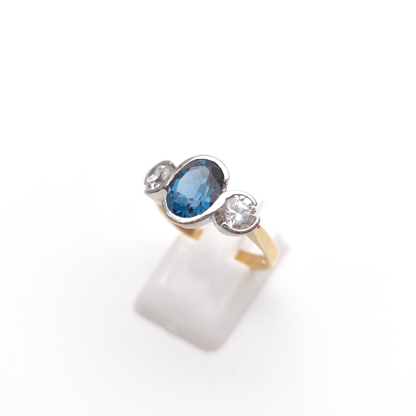 9ct Yellow Gold London Blue Topaz and Cubic Zirconia Trilogy Ring