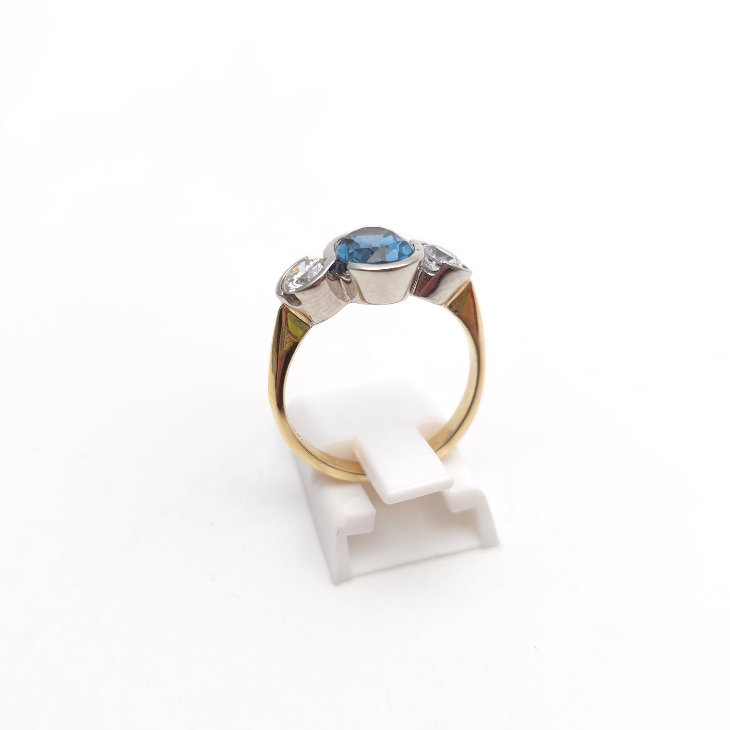 9ct Yellow Gold London Blue Topaz and Cubic Zirconia Trilogy Ring