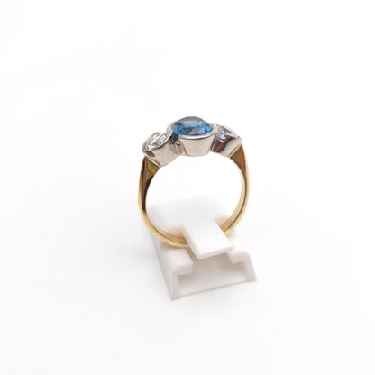 9ct Yellow Gold London Blue Topaz and Cubic Zirconia Trilogy Ring