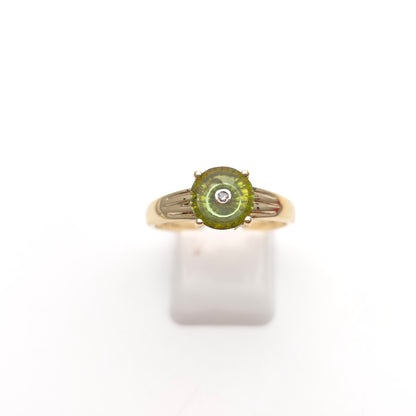 9ct Yellow Gold Round Cut Peridot With Inset Diamond Solitaire Ring