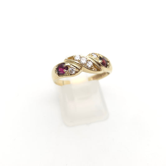 9ct Yellow Gold Vintage Garnet and Cubic Zirconia CZ Multistone Ring