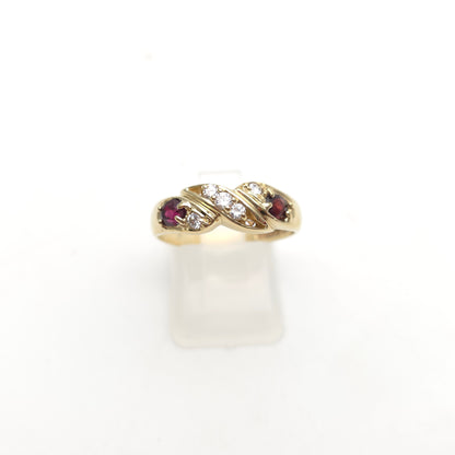 9ct Yellow Gold Vintage Garnet and Cubic Zirconia CZ Multistone Ring