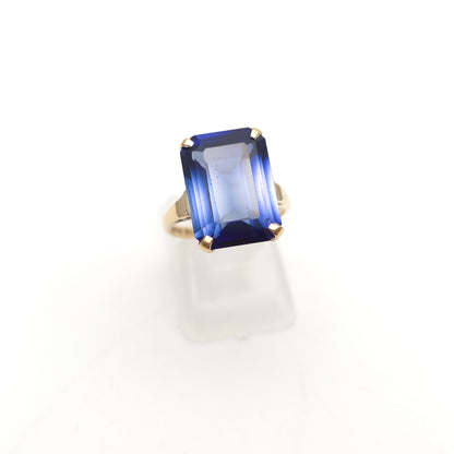 9ct Yellow Gold Vintage Large Blue Paste Stone Statement Cocktail Ring