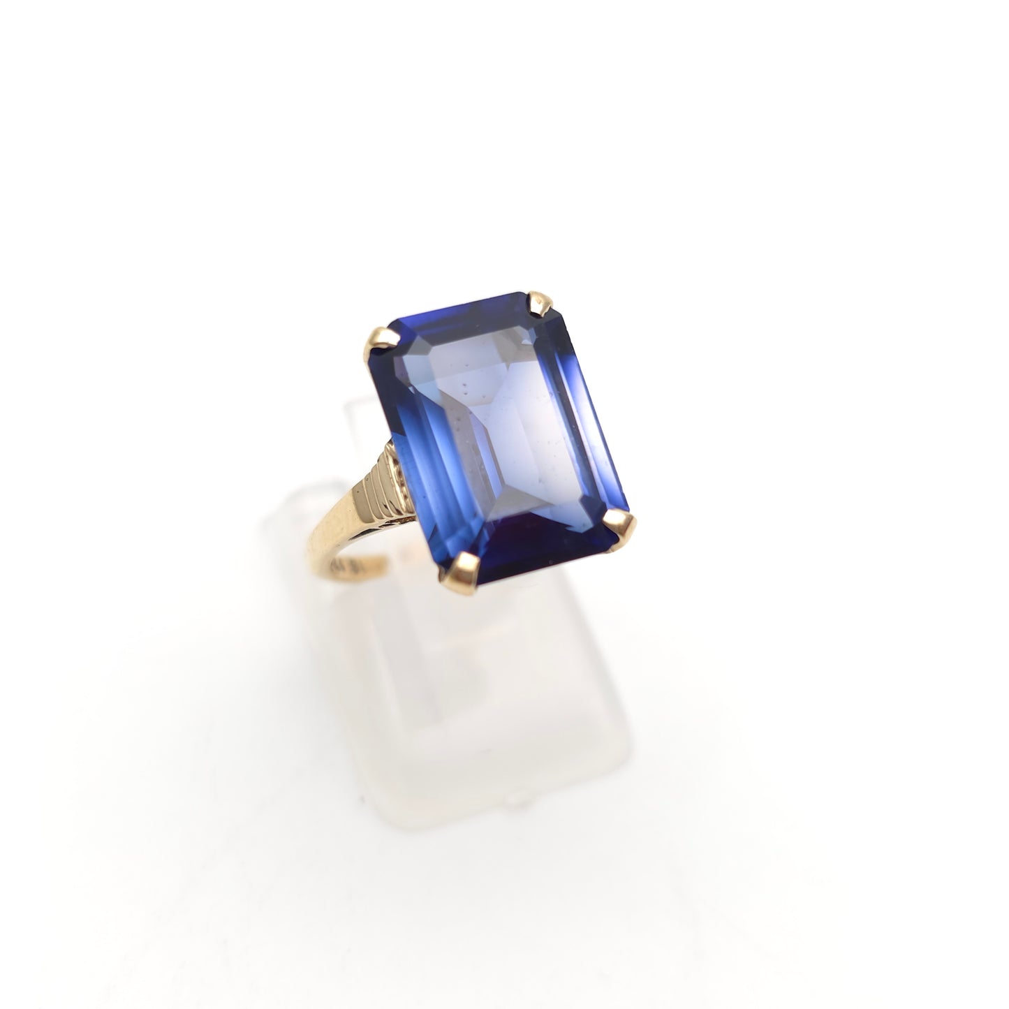 9ct Yellow Gold Vintage Large Blue Paste Stone Statement Cocktail Ring