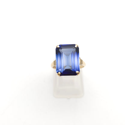 9ct Yellow Gold Vintage Large Blue Paste Stone Statement Cocktail Ring