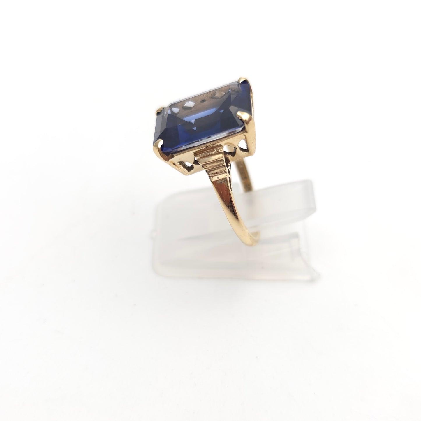 9ct Yellow Gold Vintage Large Blue Paste Stone Statement Cocktail Ring