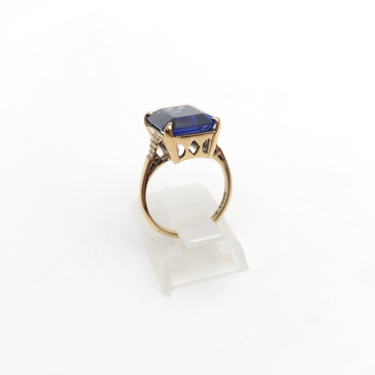 9ct Yellow Gold Vintage Large Blue Paste Stone Statement Cocktail Ring