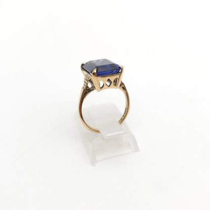 9ct Yellow Gold Vintage Large Blue Paste Stone Statement Cocktail Ring