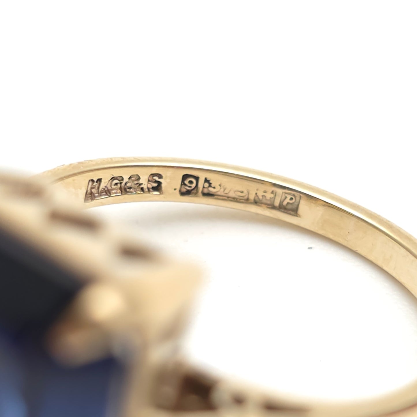 9ct Yellow Gold Vintage Large Blue Paste Stone Statement Cocktail Ring