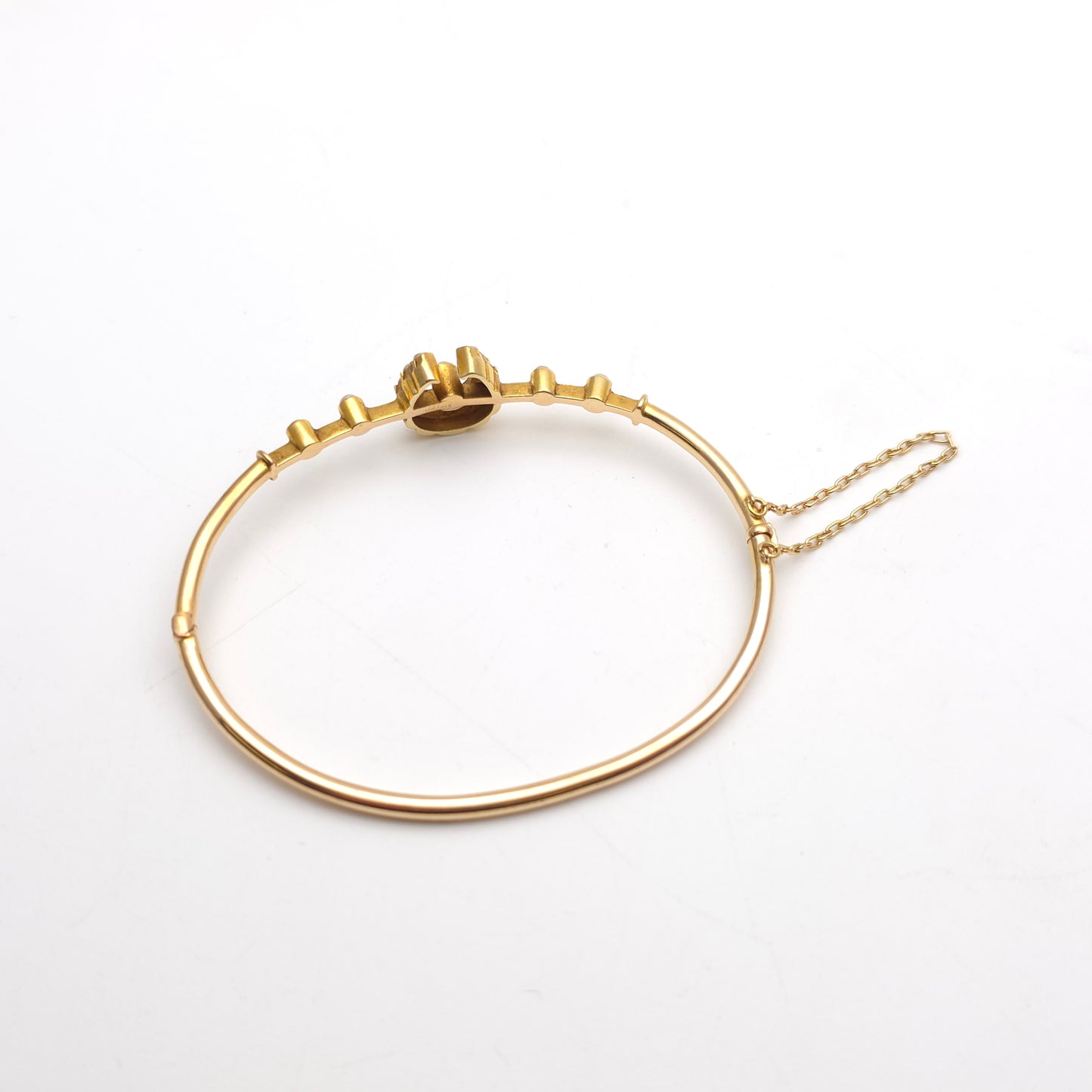 9ct Yellow Gold Antique Pearl Set Horseshoe Motif Hinged Bangle