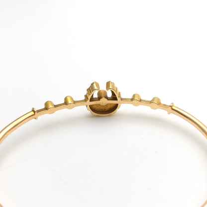 9ct Yellow Gold Antique Pearl Set Horseshoe Motif Hinged Bangle