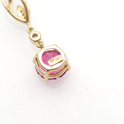 14ct Yellow Gold Red and Pink Topaz And Diamond Pendant on 9ct Gold Curb Chain