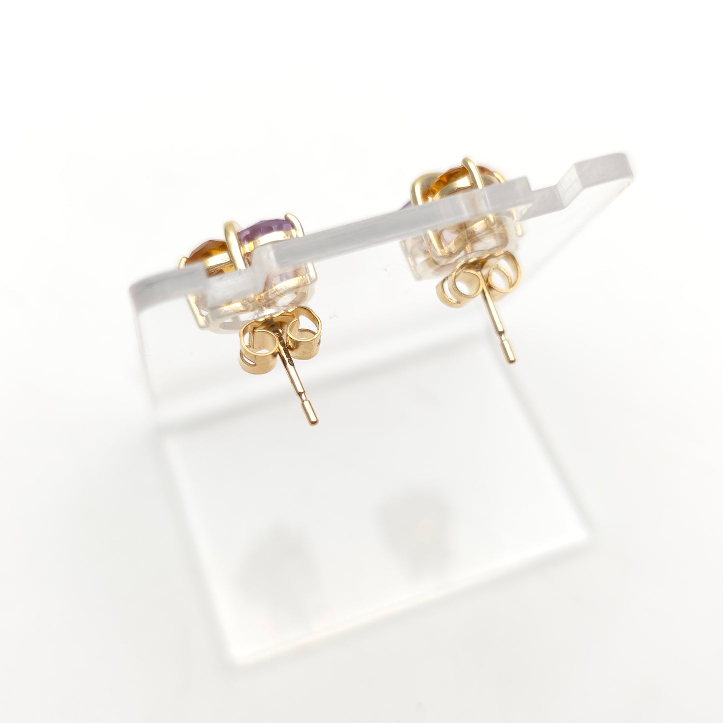 9ct Yellow Gold Multi-Gem Heart Shaped Amethyst And Citrine Stud Earrings