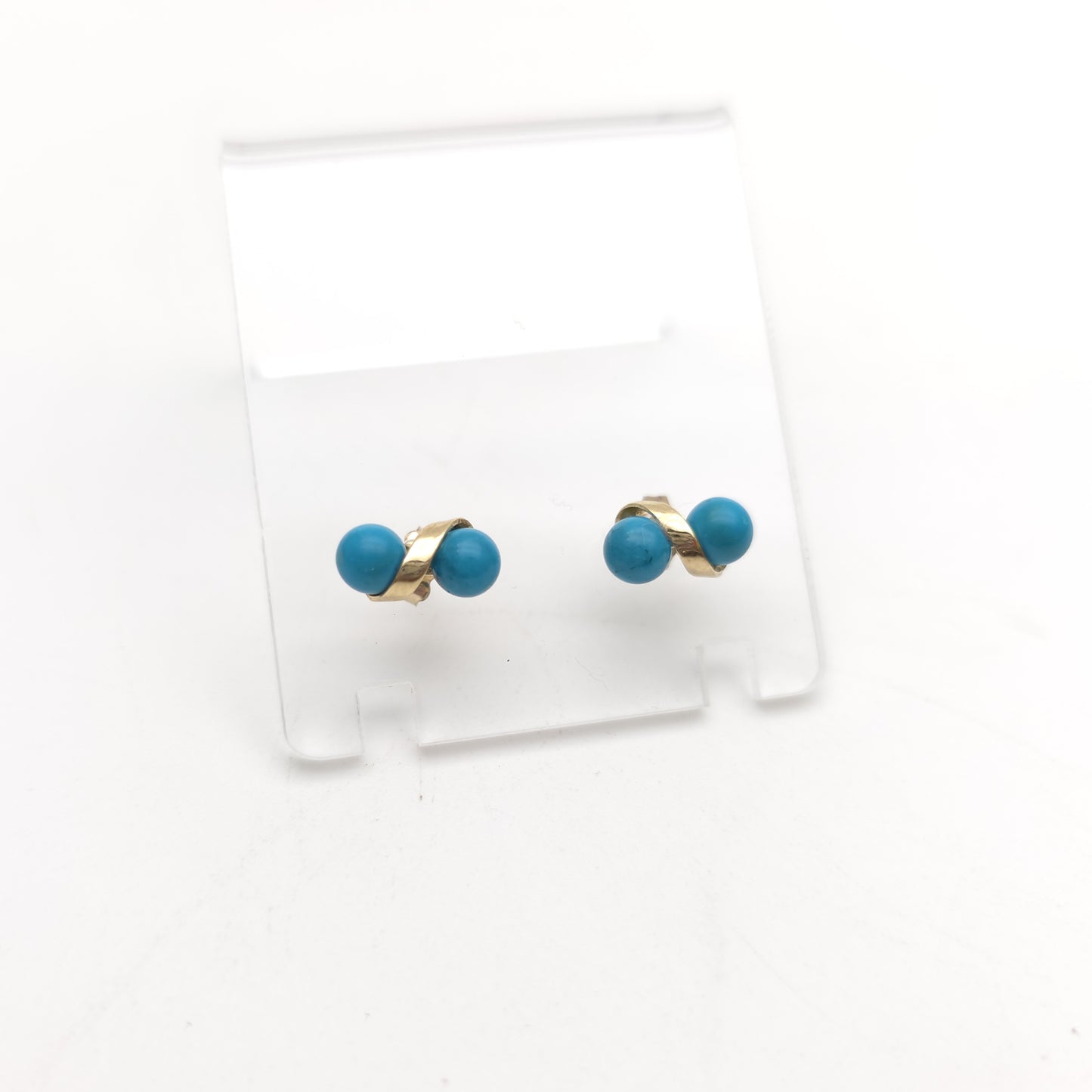 9ct Yellow Gold Turquoise Double Bead Spiral Stud Earrings