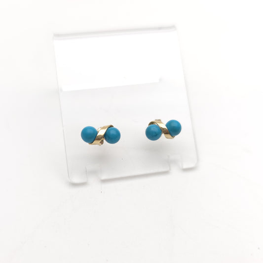 9ct Yellow Gold Turquoise Double Bead Spiral Stud Earrings