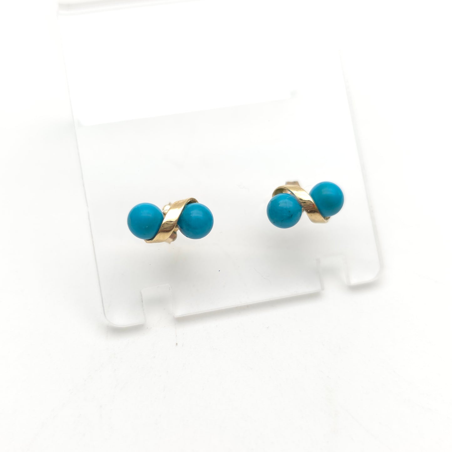 9ct Yellow Gold Turquoise Double Bead Spiral Stud Earrings