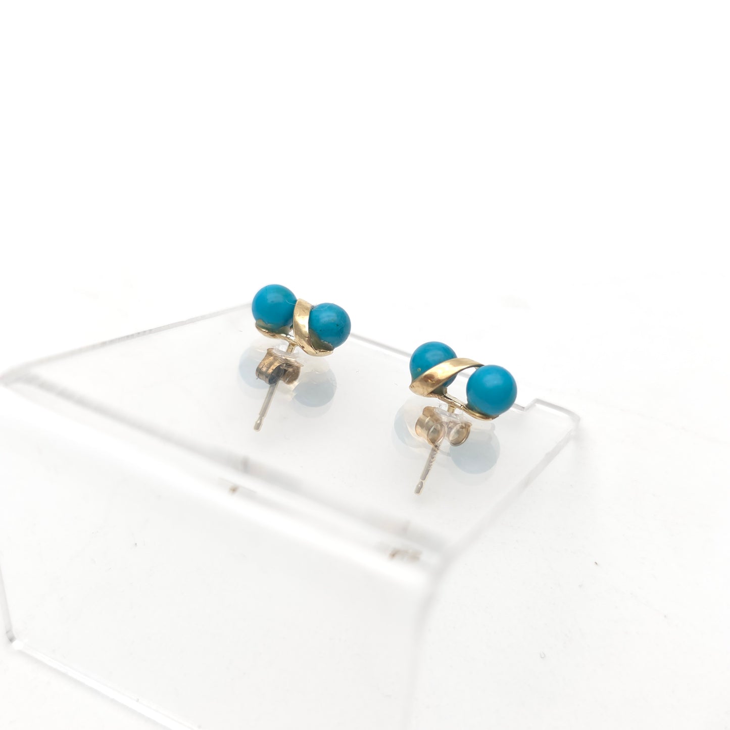 9ct Yellow Gold Turquoise Double Bead Spiral Stud Earrings