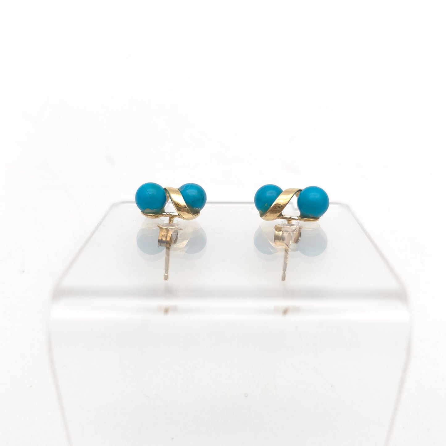9ct Yellow Gold Turquoise Double Bead Spiral Stud Earrings