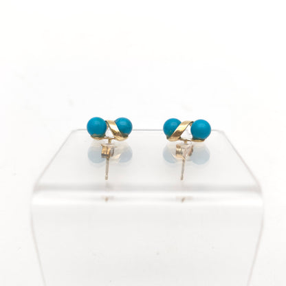 9ct Yellow Gold Turquoise Double Bead Spiral Stud Earrings