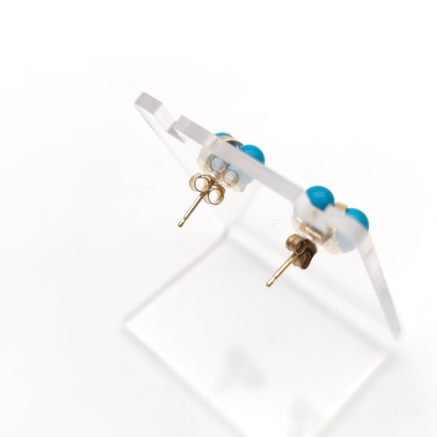 9ct Yellow Gold Turquoise Double Bead Spiral Stud Earrings