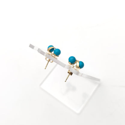 9ct Yellow Gold Turquoise Double Bead Spiral Stud Earrings