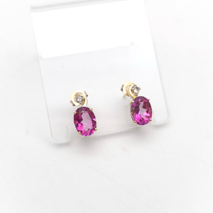9ct Yellow Gold Oval Cut Pink Topaz And Round White Topaz Stud Earrings