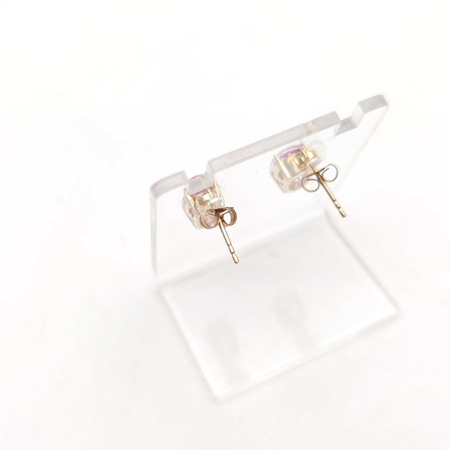 9ct Yellow Gold Oval Cut Pink Topaz And Round White Topaz Stud Earrings