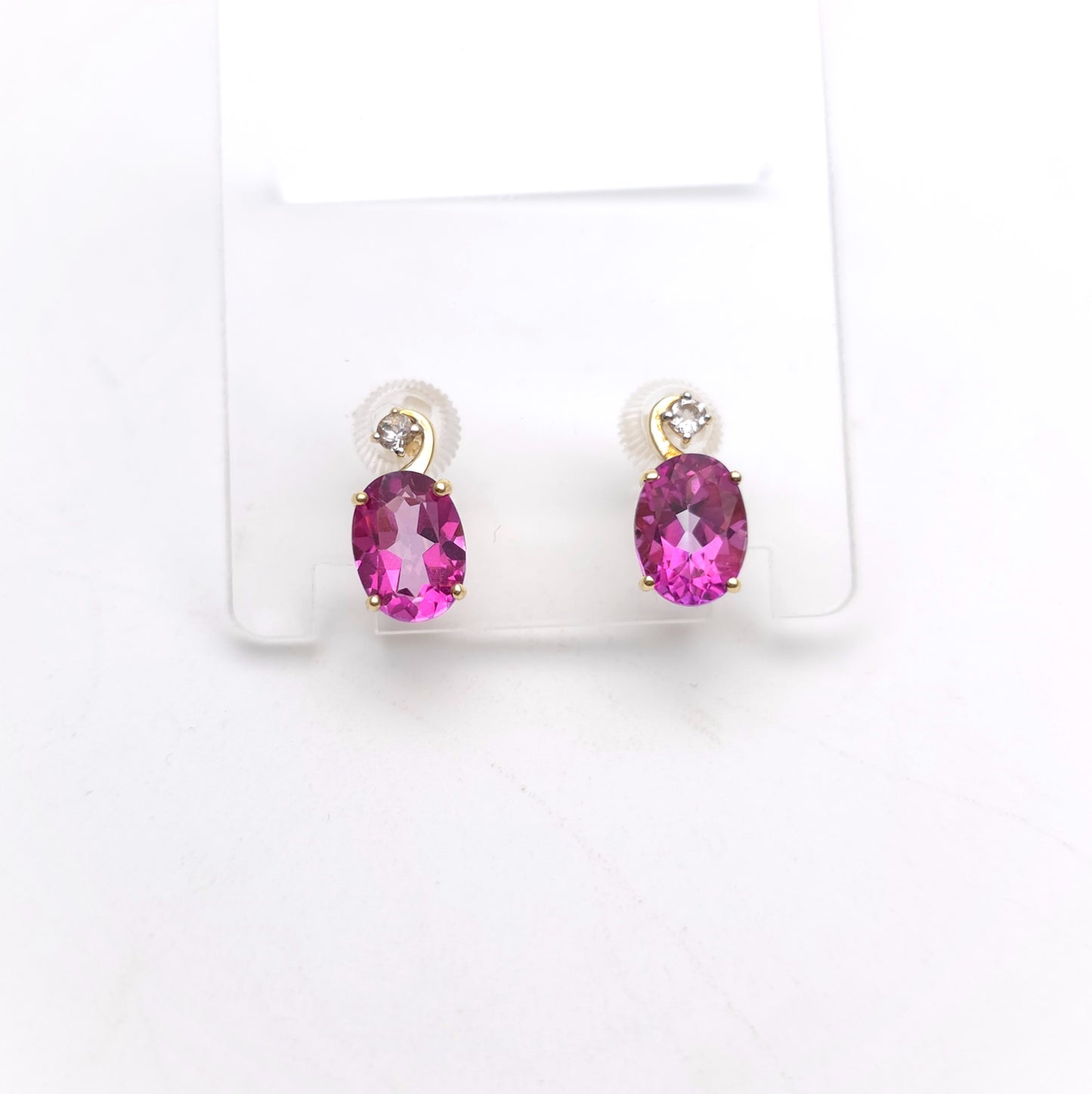 9ct Yellow Gold Oval Cut Pink Topaz And Round White Topaz Stud Earrings