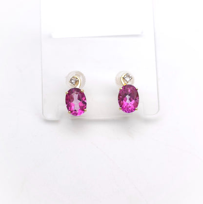 9ct Yellow Gold Oval Cut Pink Topaz And Round White Topaz Stud Earrings