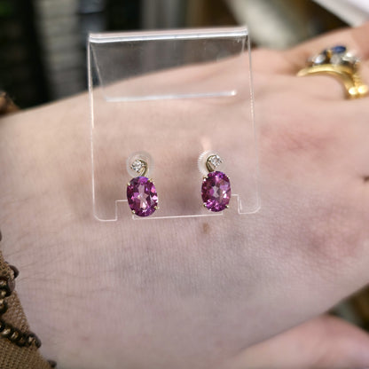 9ct Yellow Gold Oval Cut Pink Topaz And Round White Topaz Stud Earrings