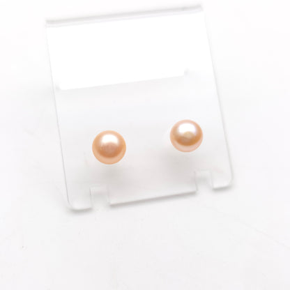 9ct Yellow Gold Peach Coloured 6.75mm Pearl Stud Earrings