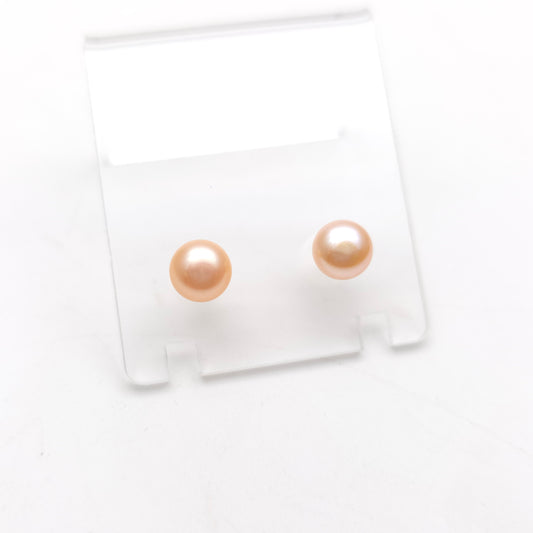 9ct Yellow Gold Peach Coloured 6.75mm Pearl Stud Earrings