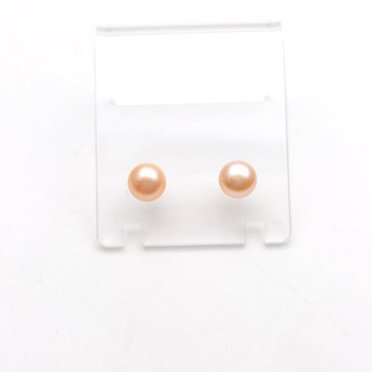 9ct Yellow Gold Peach Coloured 6.75mm Pearl Stud Earrings